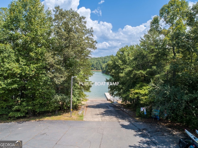 view of road with a water view