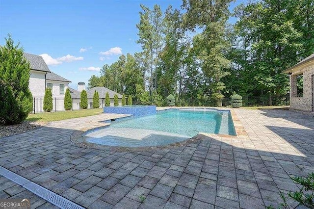 view of swimming pool with a jacuzzi and a patio