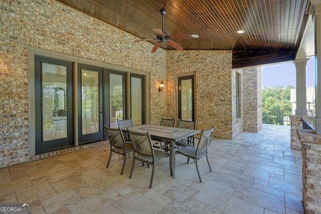 view of patio featuring french doors and ceiling fan