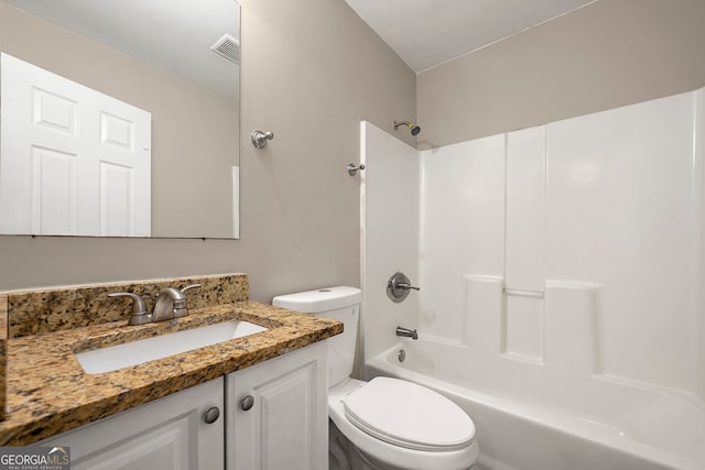 full bathroom with vanity, toilet, and shower / tub combination