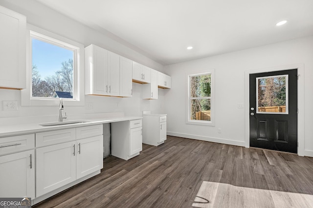 kitchen featuring white cabinets, dark hardwood / wood-style flooring, and sink