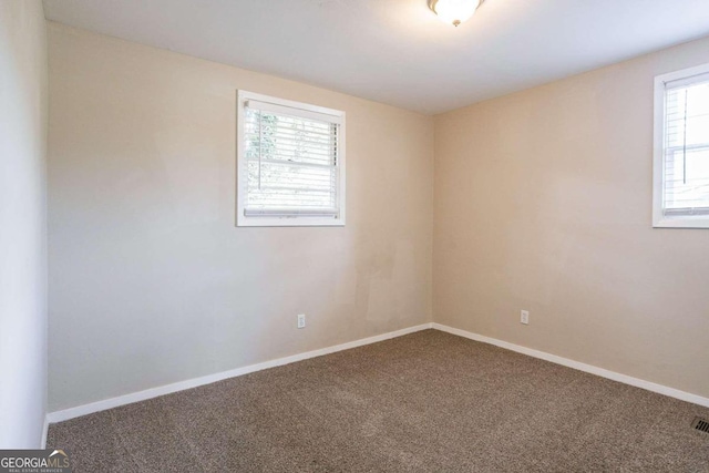 empty room featuring a wealth of natural light and carpet floors