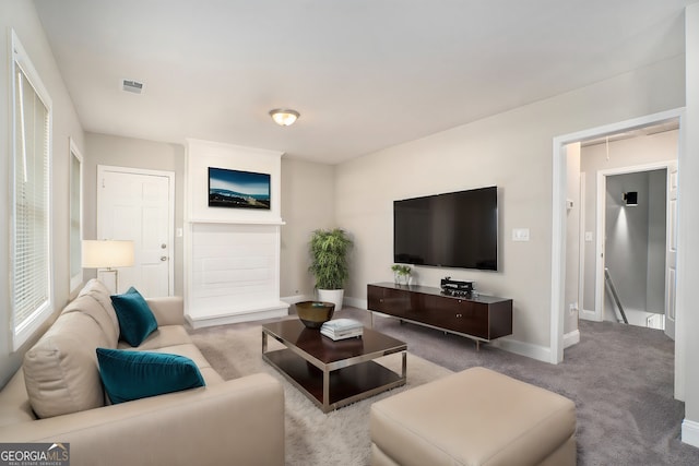 living room featuring carpet flooring