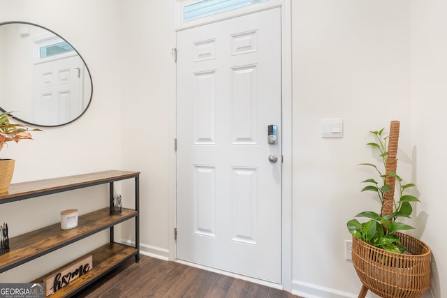 foyer entrance featuring dark hardwood / wood-style floors