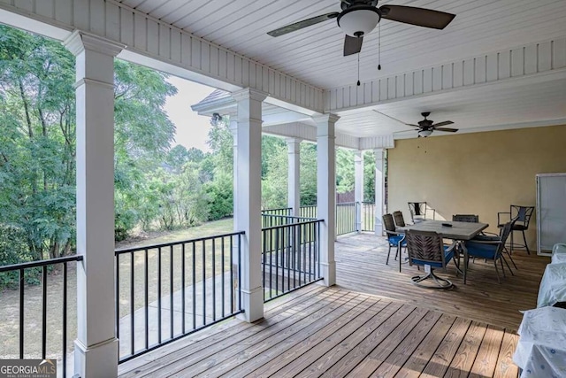 wooden terrace with ceiling fan