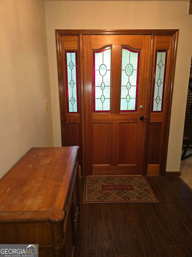 foyer entrance with dark hardwood / wood-style flooring