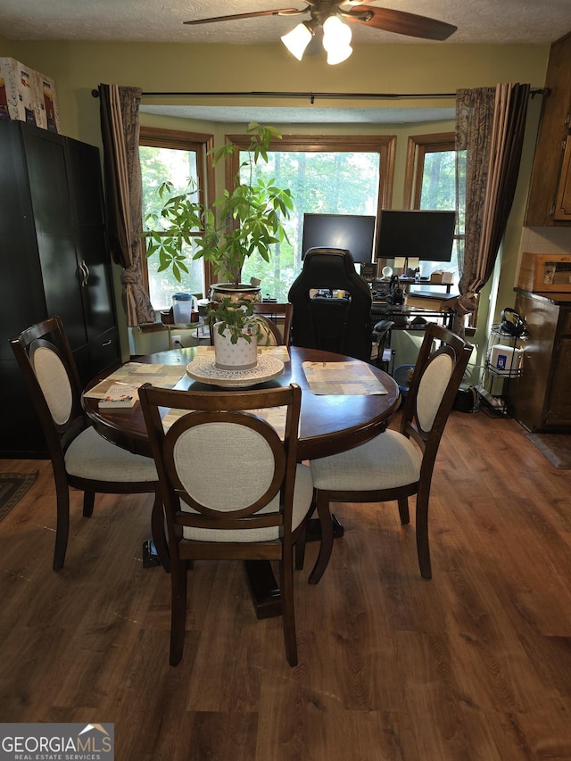 dining area featuring dark wood-type flooring and a healthy amount of sunlight