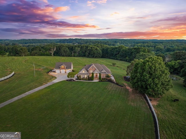 aerial view at dusk with a rural view