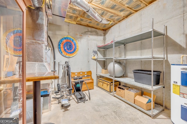 storage area featuring water heater