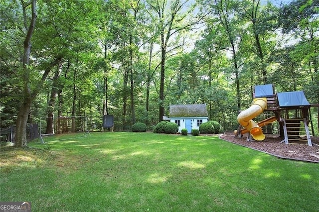 view of yard with a playground