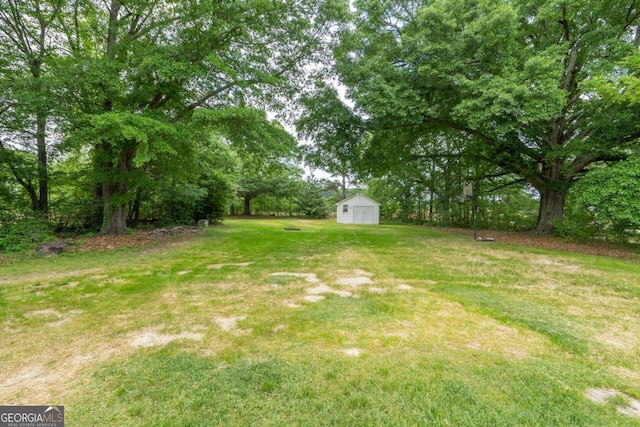 view of yard featuring a shed