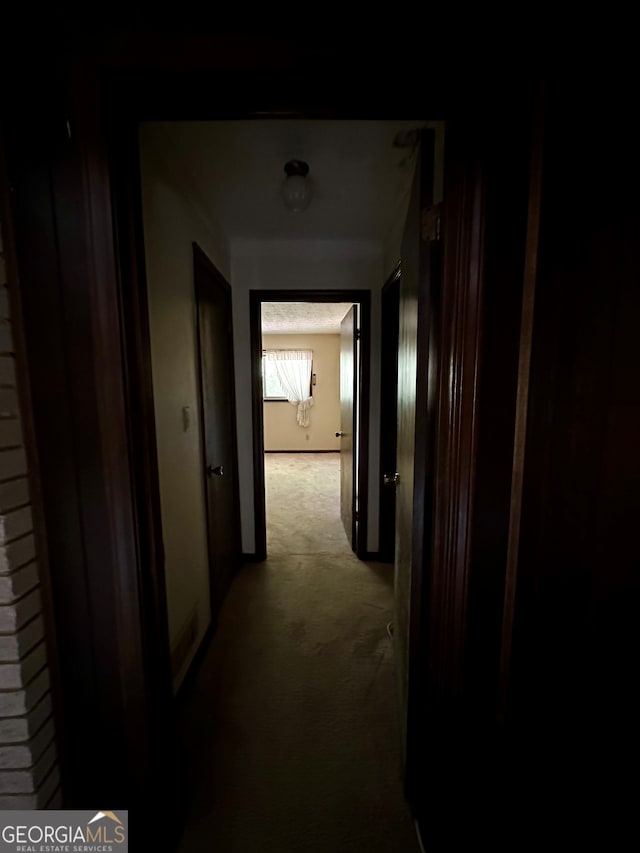 hallway featuring light carpet