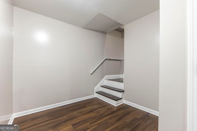 staircase with hardwood / wood-style floors