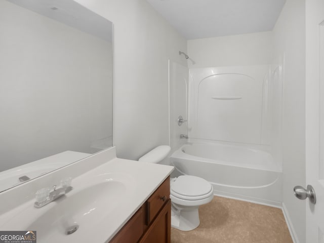 full bathroom featuring vanity, toilet, and shower / tub combination