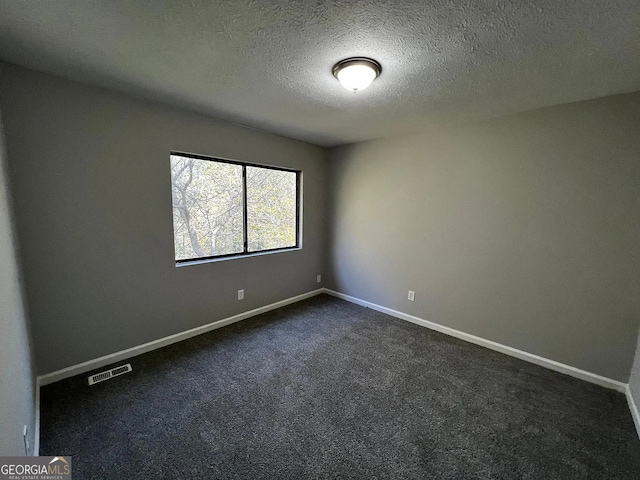 empty room featuring a textured ceiling and carpet flooring