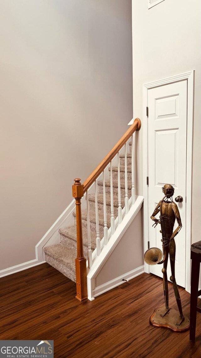 stairs with hardwood / wood-style floors