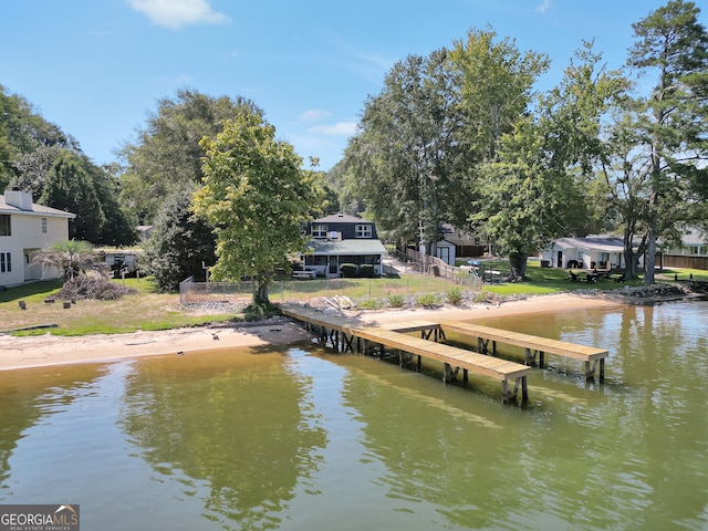 dock area featuring a water view