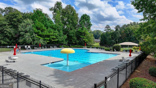 view of pool featuring a patio area