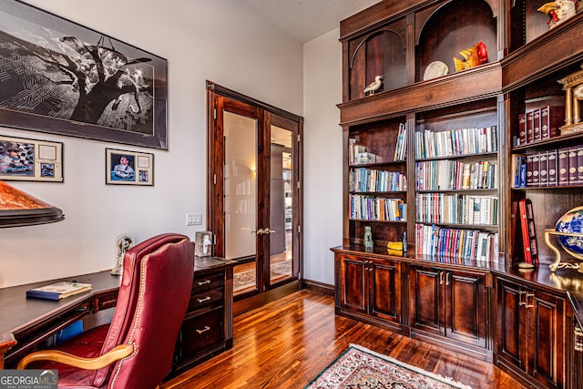 office area with dark hardwood / wood-style floors