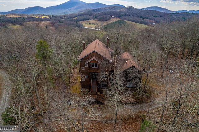 bird's eye view with a mountain view