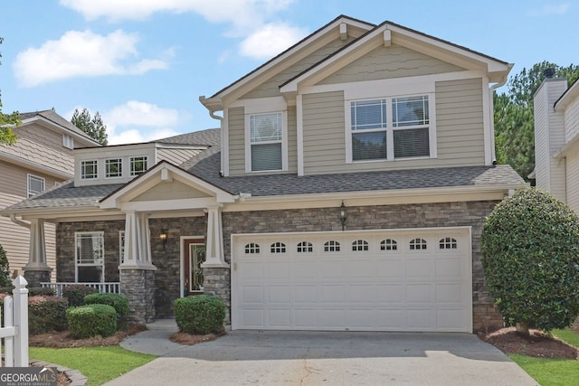 craftsman inspired home featuring a garage