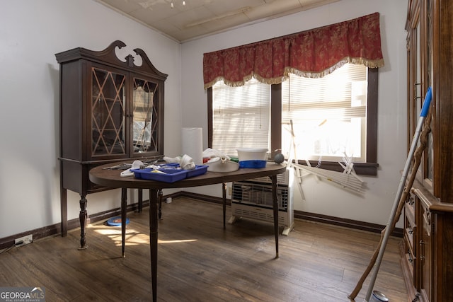 home office featuring dark hardwood / wood-style flooring and a wealth of natural light