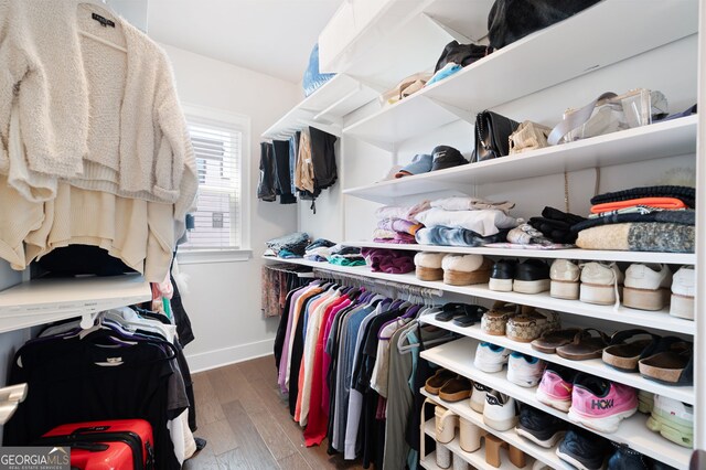 walk in closet featuring dark hardwood / wood-style flooring