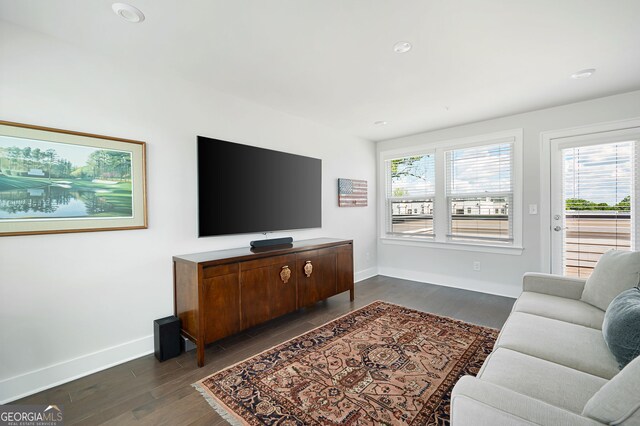 living room featuring dark hardwood / wood-style floors