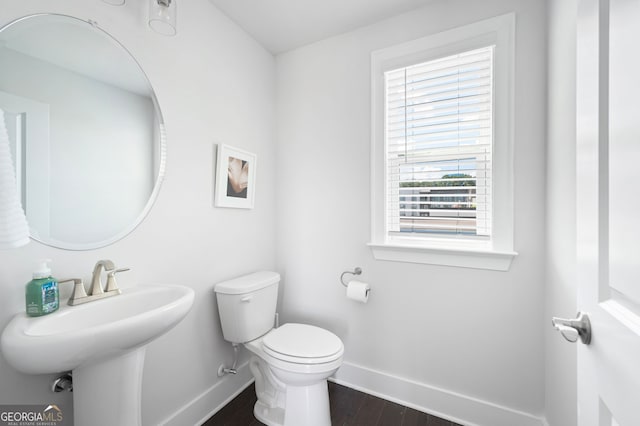 bathroom with wood-type flooring and toilet