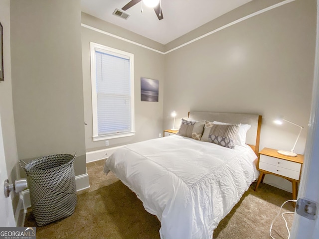 bedroom featuring carpet flooring and ceiling fan