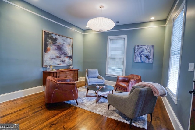 living area with dark wood-type flooring