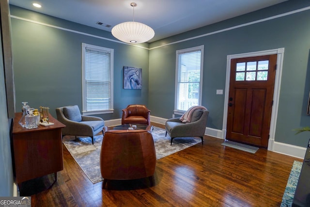 living room featuring dark hardwood / wood-style floors