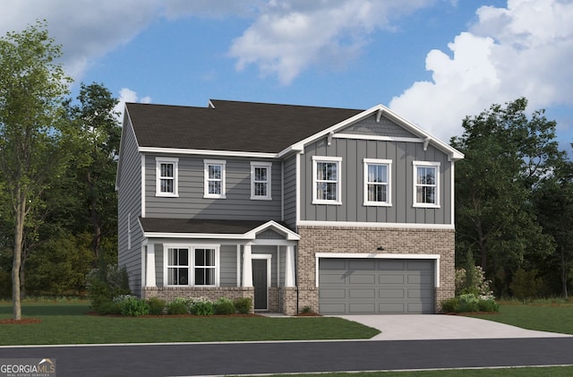 view of front facade with a garage and a front lawn