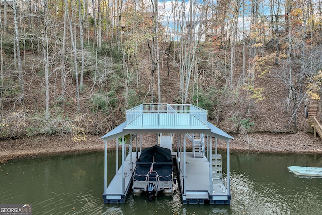 dock area featuring a water view