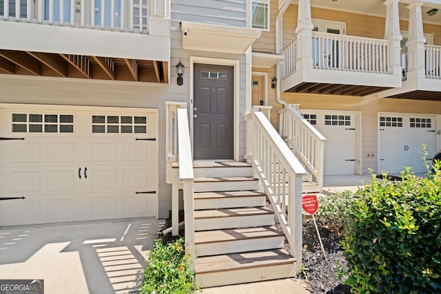 property entrance with a garage