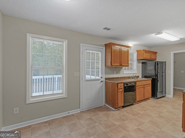 kitchen featuring black appliances, a healthy amount of sunlight, and sink