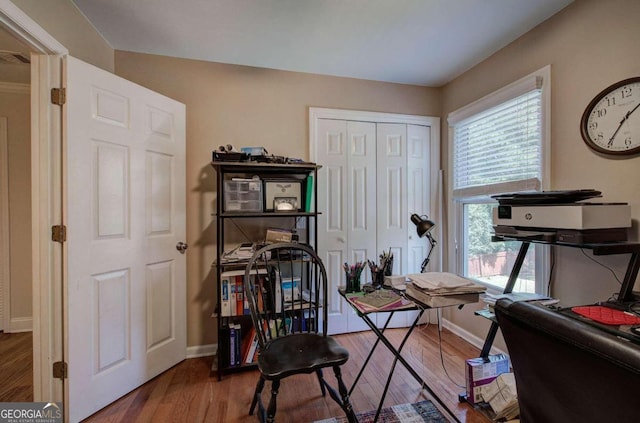 office area featuring hardwood / wood-style floors