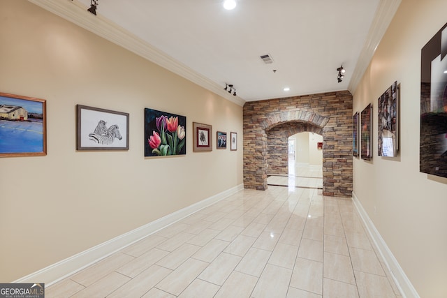 hallway with ornamental molding