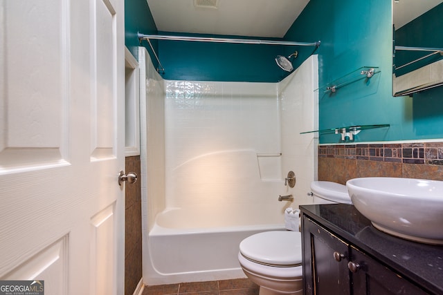 full bathroom with vanity, toilet, shower / bathing tub combination, and tile patterned floors