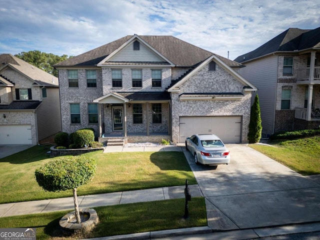 view of front of home featuring a garage and a front lawn