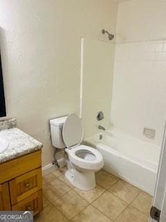 full bathroom featuring tile patterned floors, shower / bath combination, toilet, and vanity