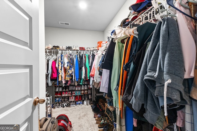 walk in closet with carpet floors