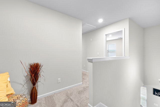 hallway with carpet flooring