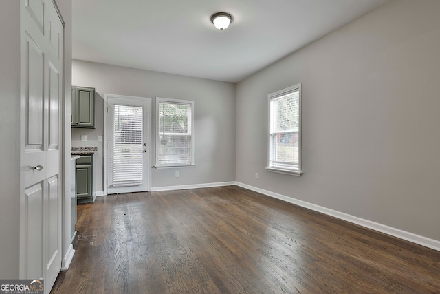 interior space with dark wood-type flooring