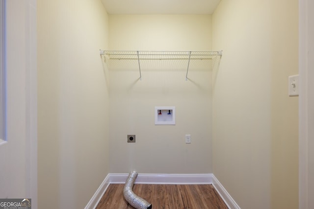 laundry area featuring hookup for a washing machine, electric dryer hookup, and wood-type flooring