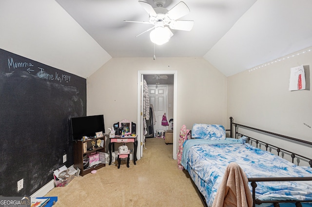 bedroom featuring lofted ceiling and ceiling fan