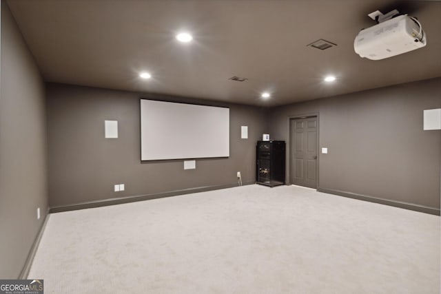 home theater with carpet floors