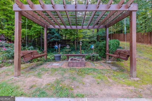 view of yard with a pergola