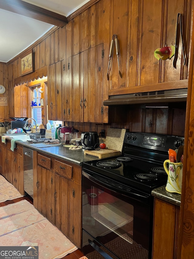 kitchen with dishwasher and black electric range oven