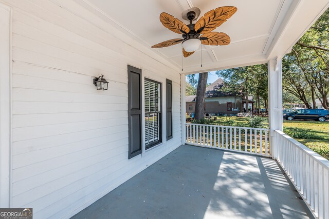 view of patio / terrace featuring a porch and ceiling fan